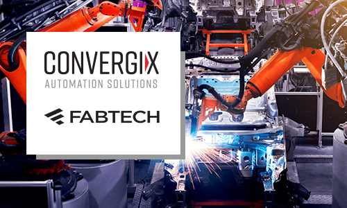 In the industrial production workshop with Convergix and Fabtech logo